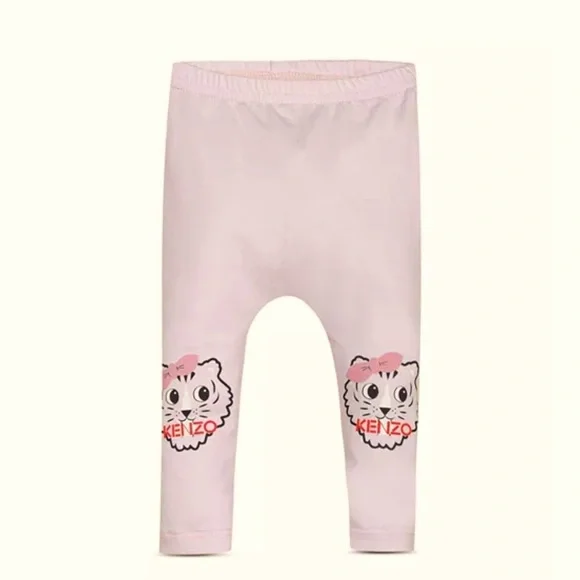 NWT KENZO Baby Girl Tiger Logo Leggings Light Pink Organic Cotton Size 3M - Picture 1 of 13